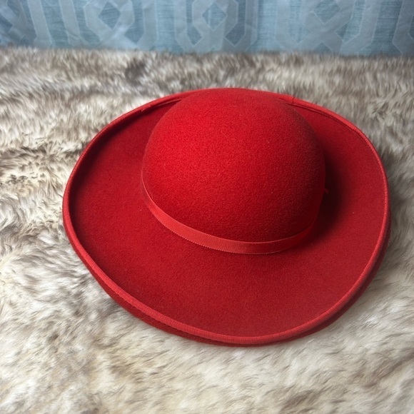 Vintage Red Wool Coche Hat - Bellini Bollman with Bow - Red Hat Society - Picture 10 of 10